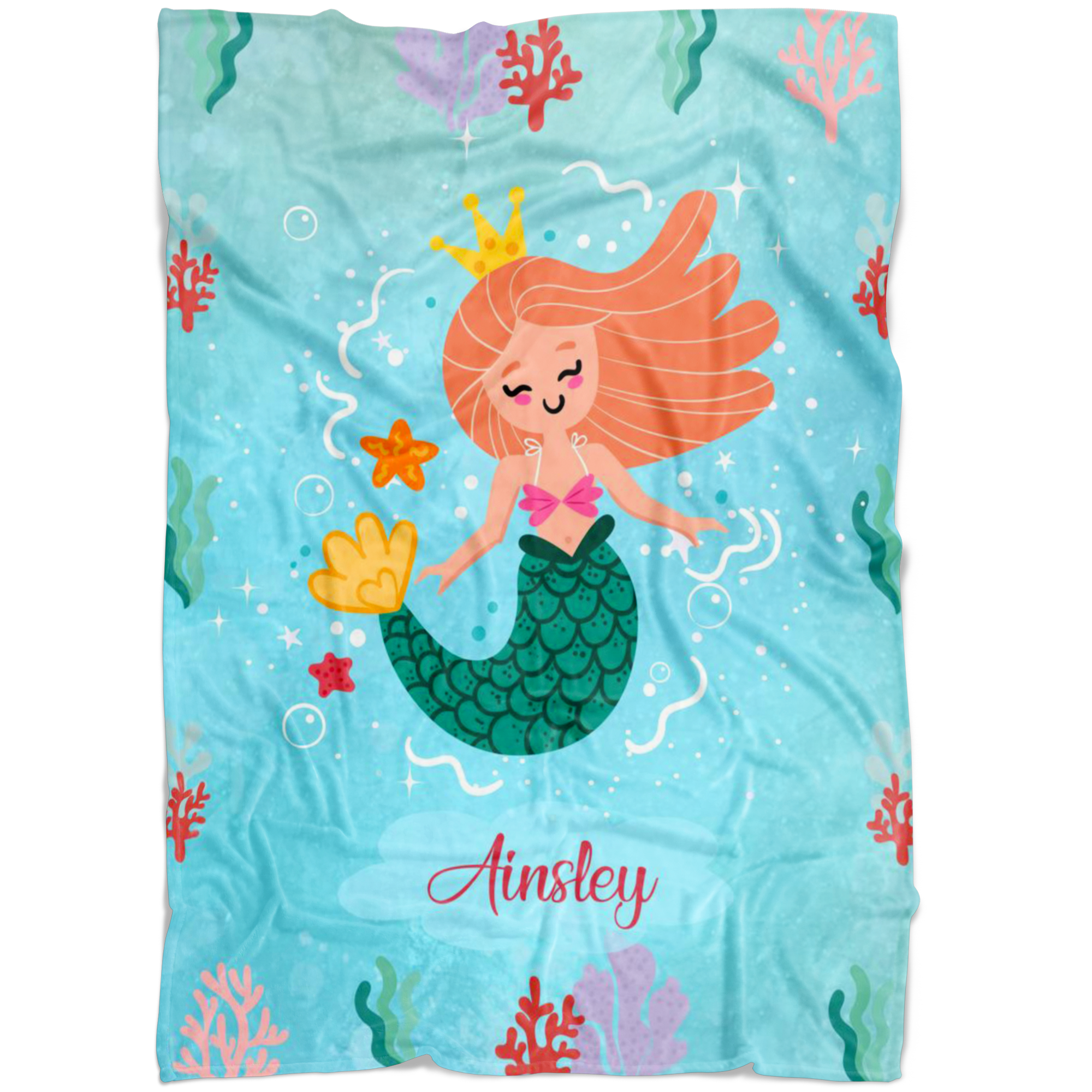 Personalized Name Mermaid Blanket for Girls - Ainsley