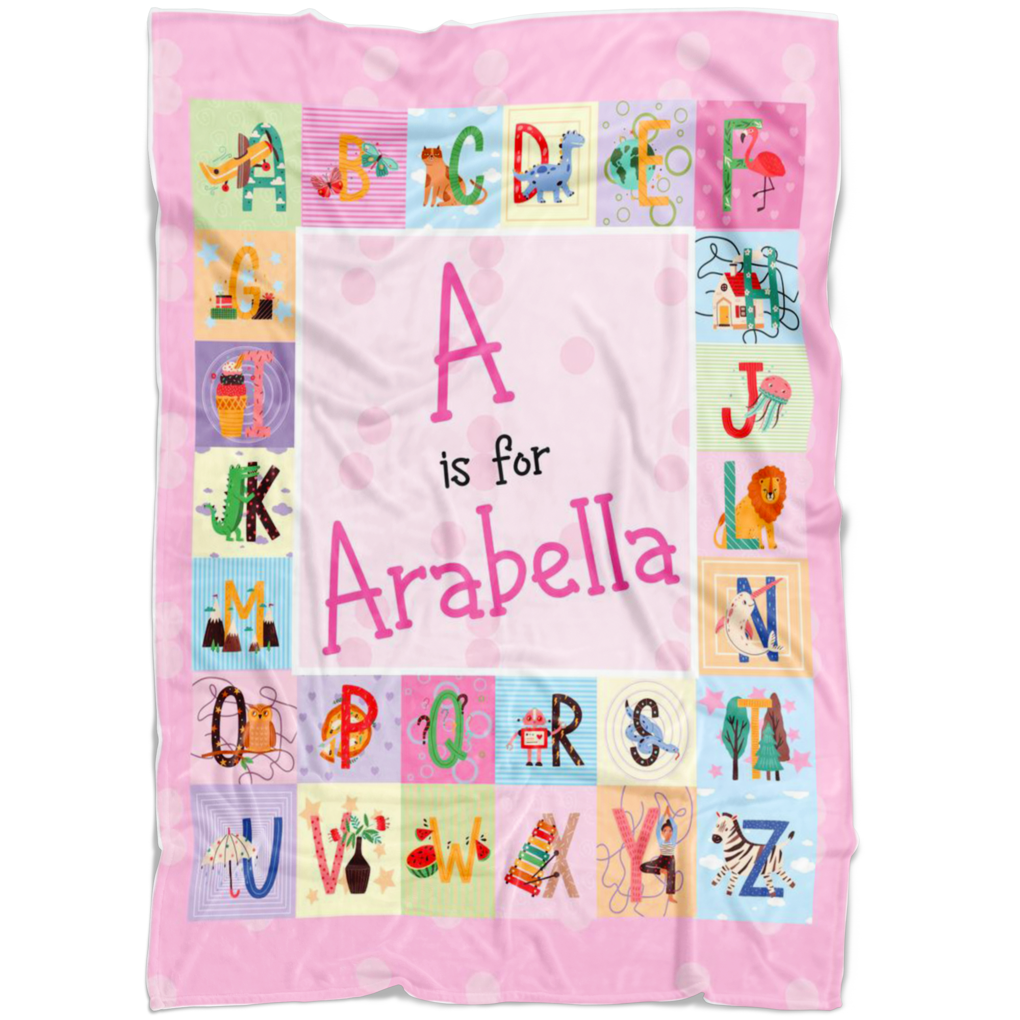 Personalized Name ABC Blanket for Babies & Girls / A for Arabella