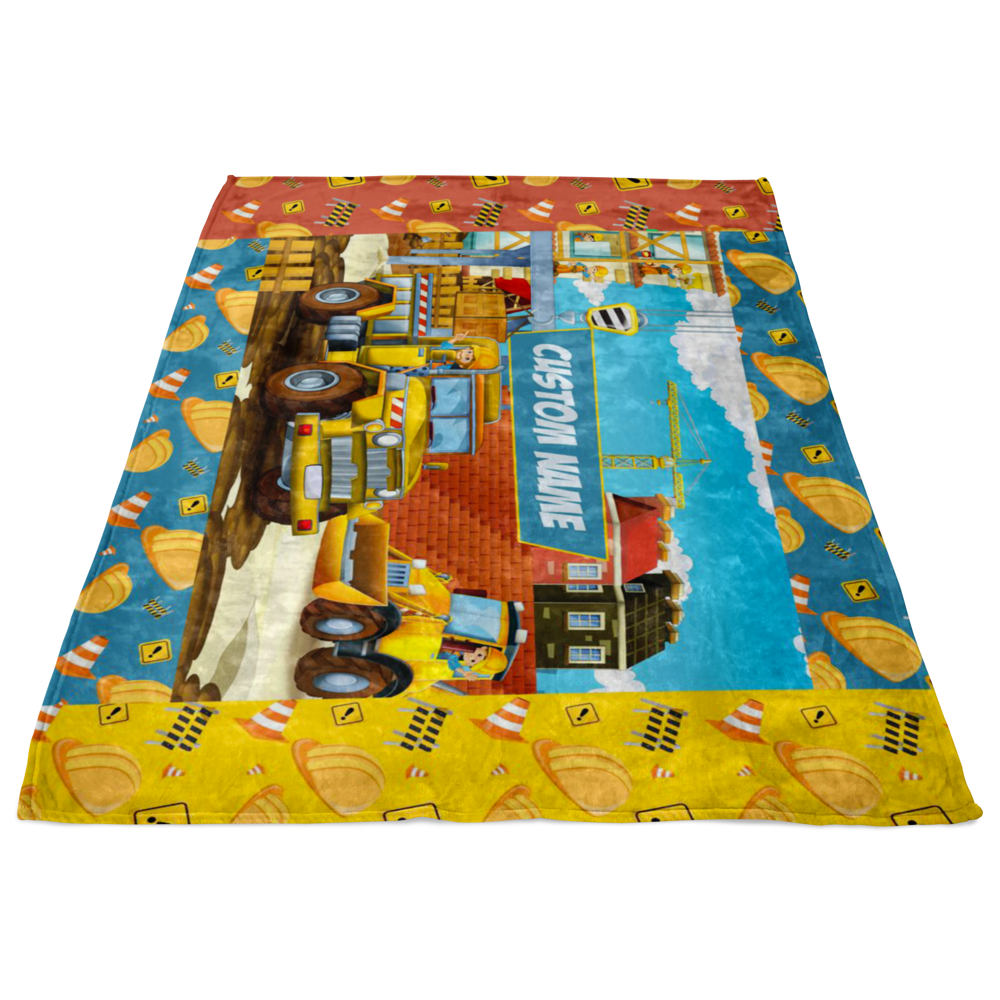 Personalized Name Construction Site Machinery Blanket for Boys & Girls