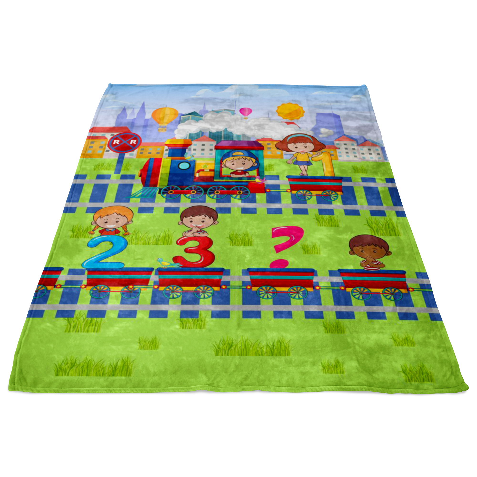 Educational Blanket for Kids with Train and Numbers