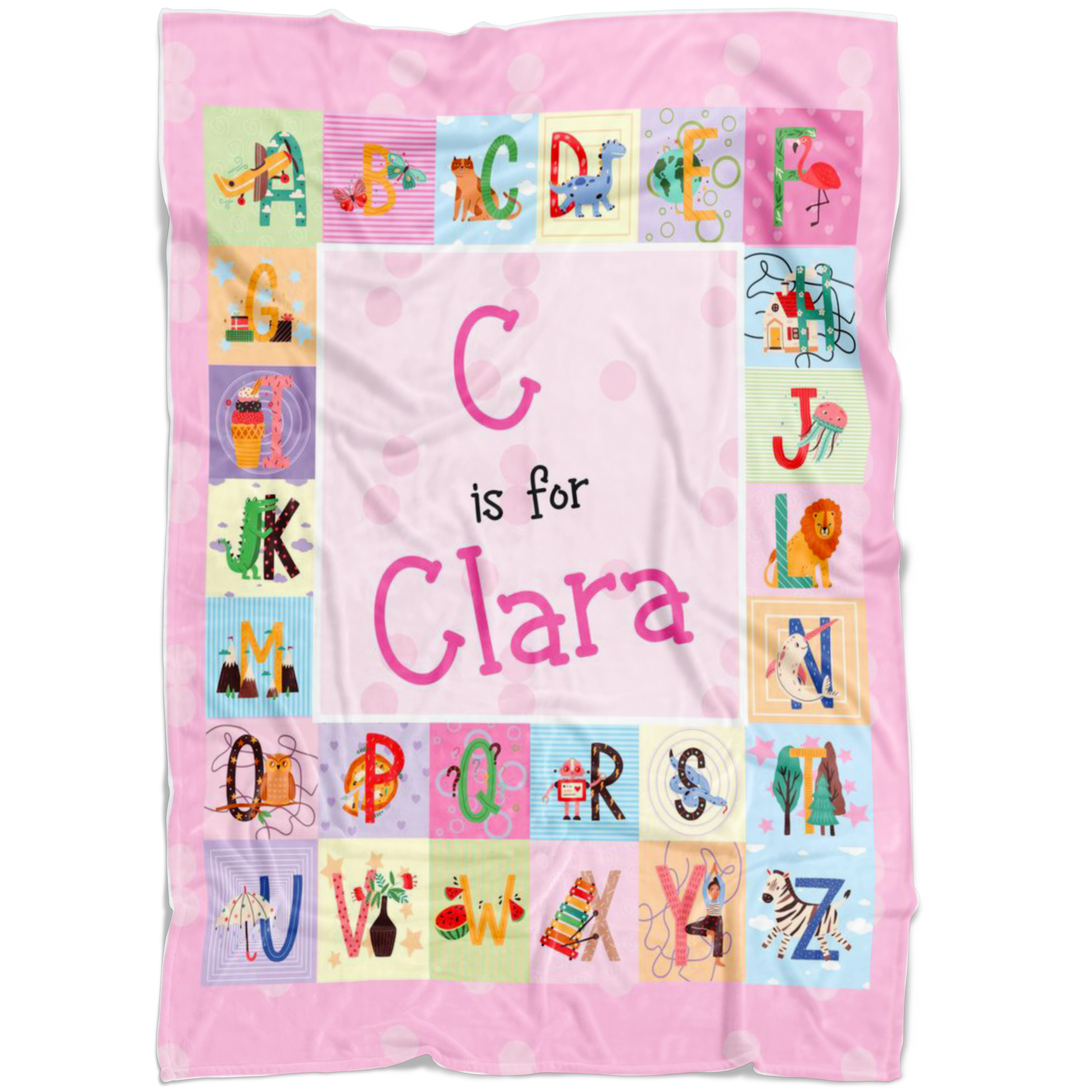 Personalized Name ABC Blanket for Babies & Girls - C for Clara
