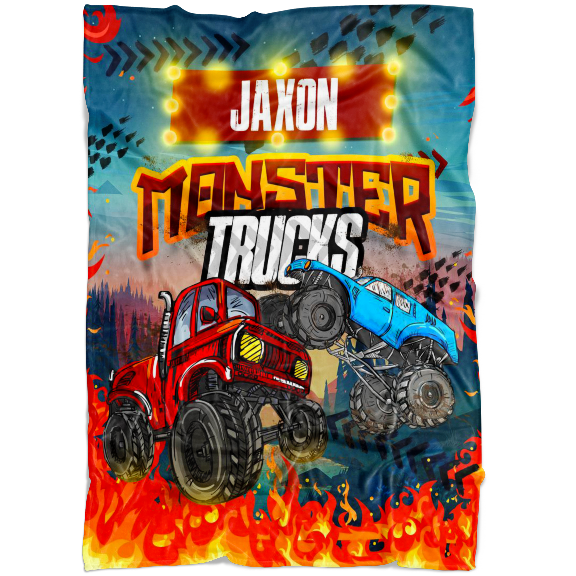 Personalized Name Monster Truck Blanket for Boys & Girls, Childrens Blanket - Jaxon