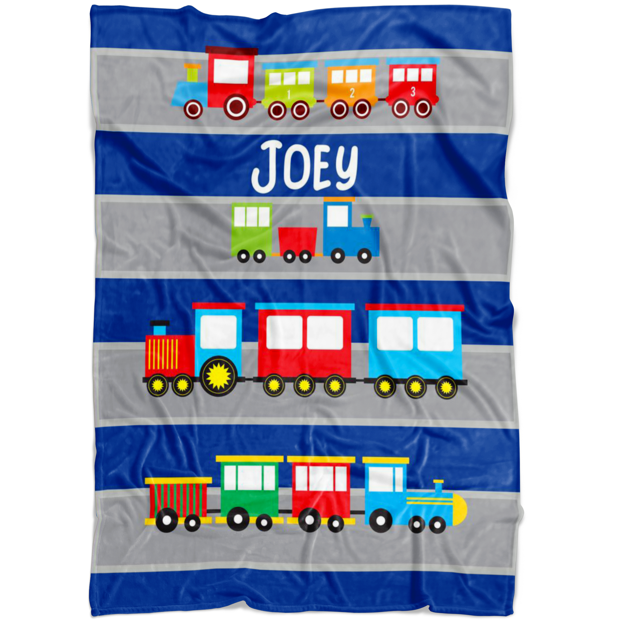 Personalized Name Train Blanket for Kids, Boys & Girls - Joey