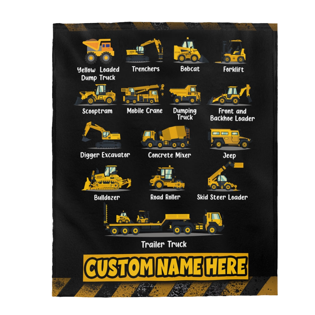 Personalized Name Construction Machinery Blanket for Kids, Custom Name Velveteen Plush Blanket For Boys & Girls