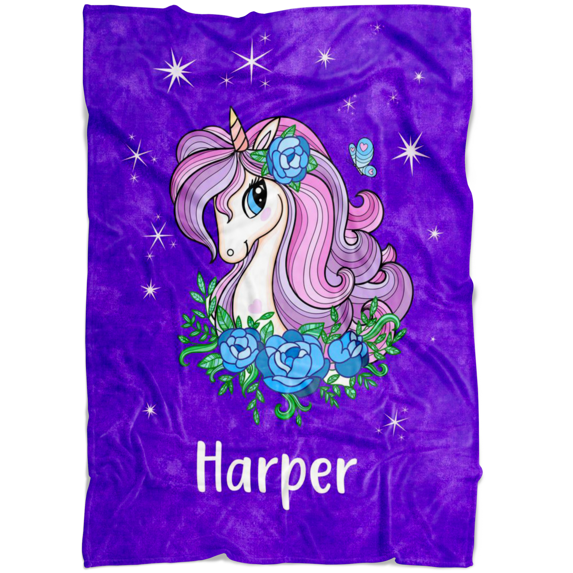 Personalized Name Sparkling Unicorn Purple Blanket for Girls & Babies - Harper