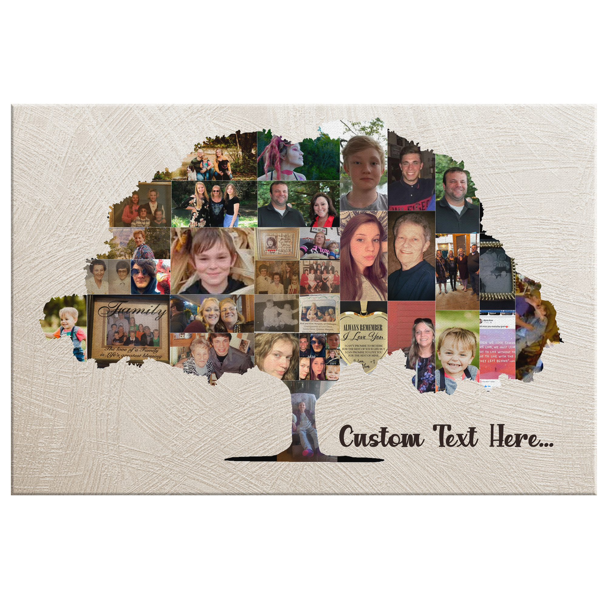 Family Tree Photo Collage Wall Art - Gold Brush