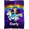 Personalized Name Mermaid & Unicorn Rainbow Blanket for Girls & Boys, Custom Name Blanket for Kids - Everly