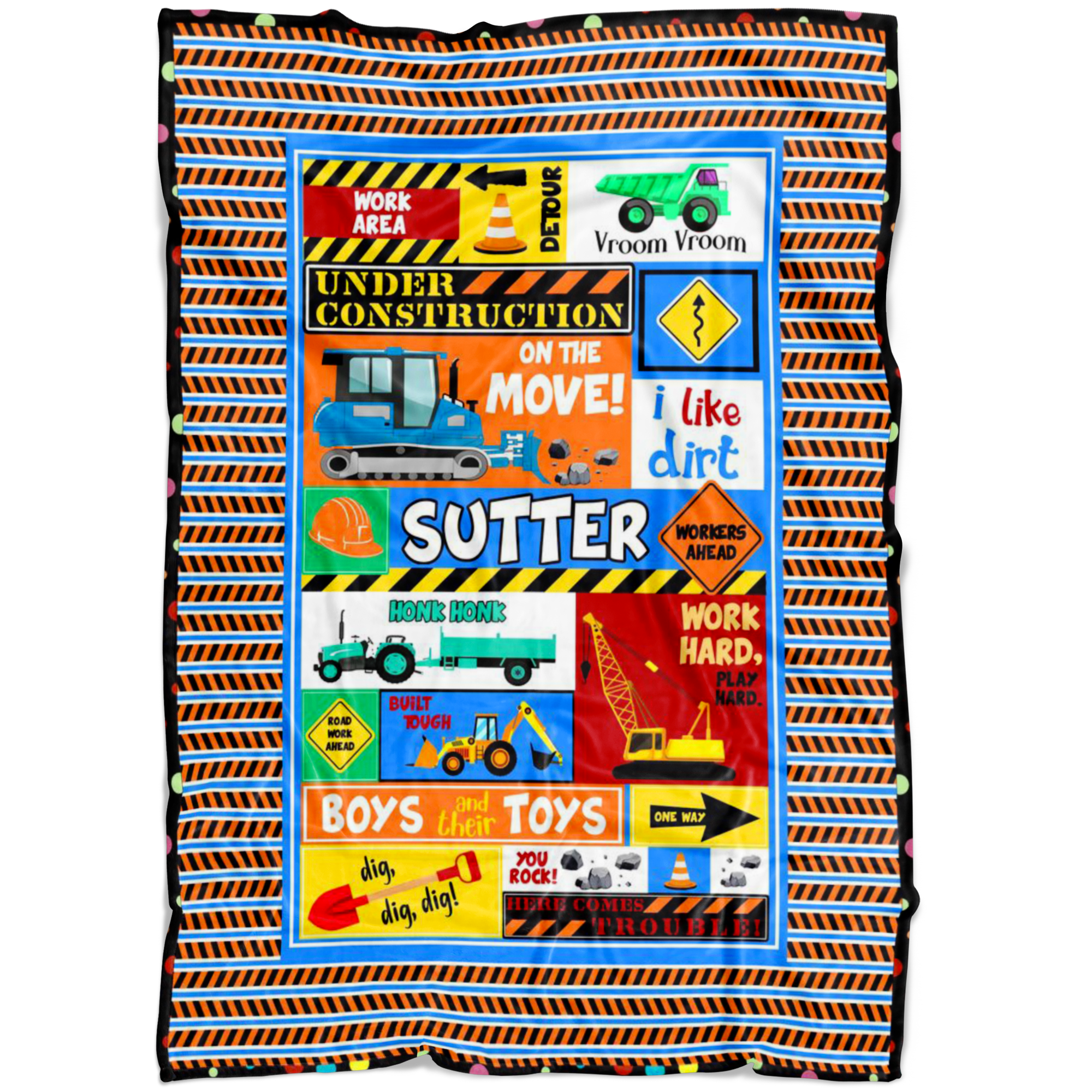 Under Construction Personalized Blanket for Boys - Sutter