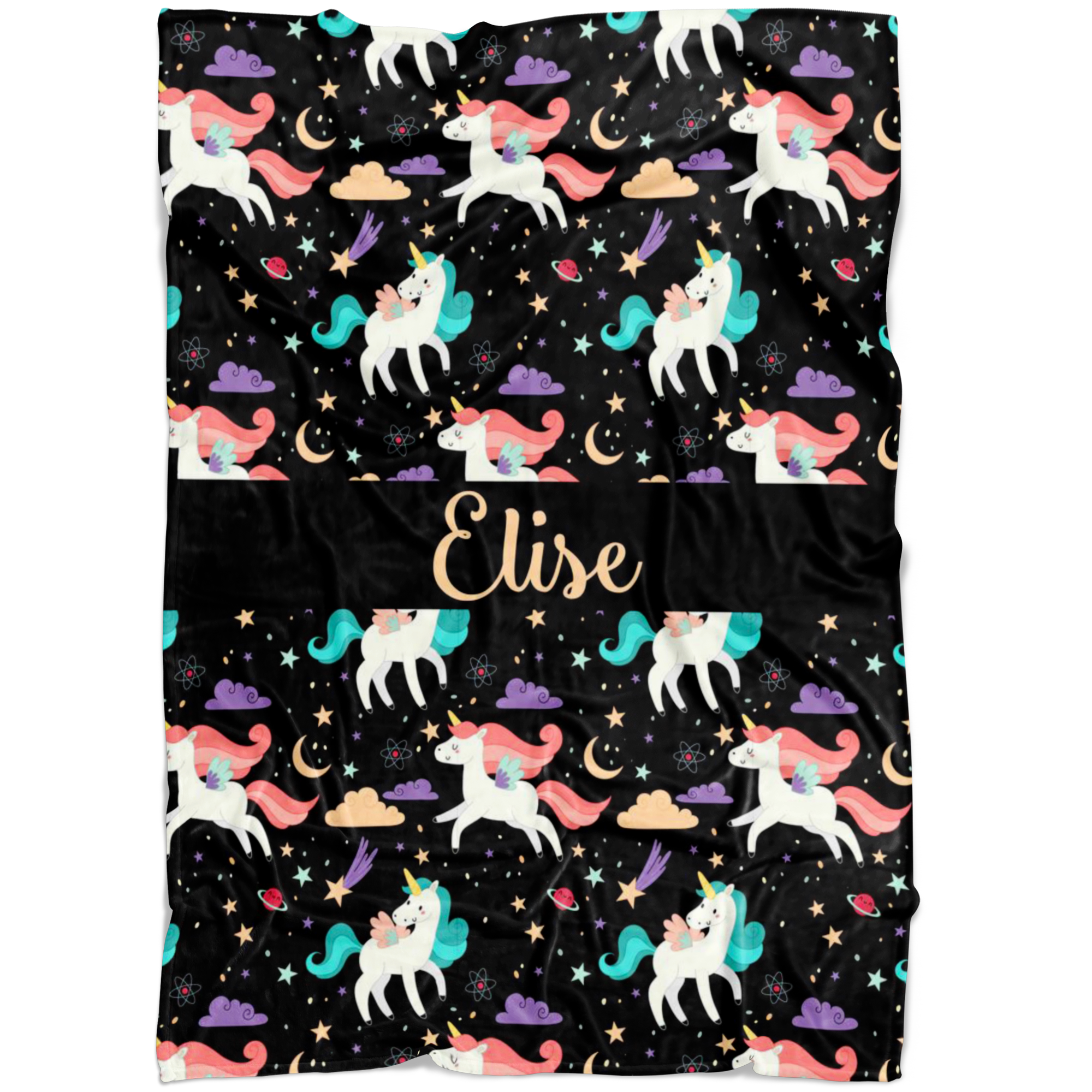 Personalized Name Unicorns Blanket for Girls - Elise