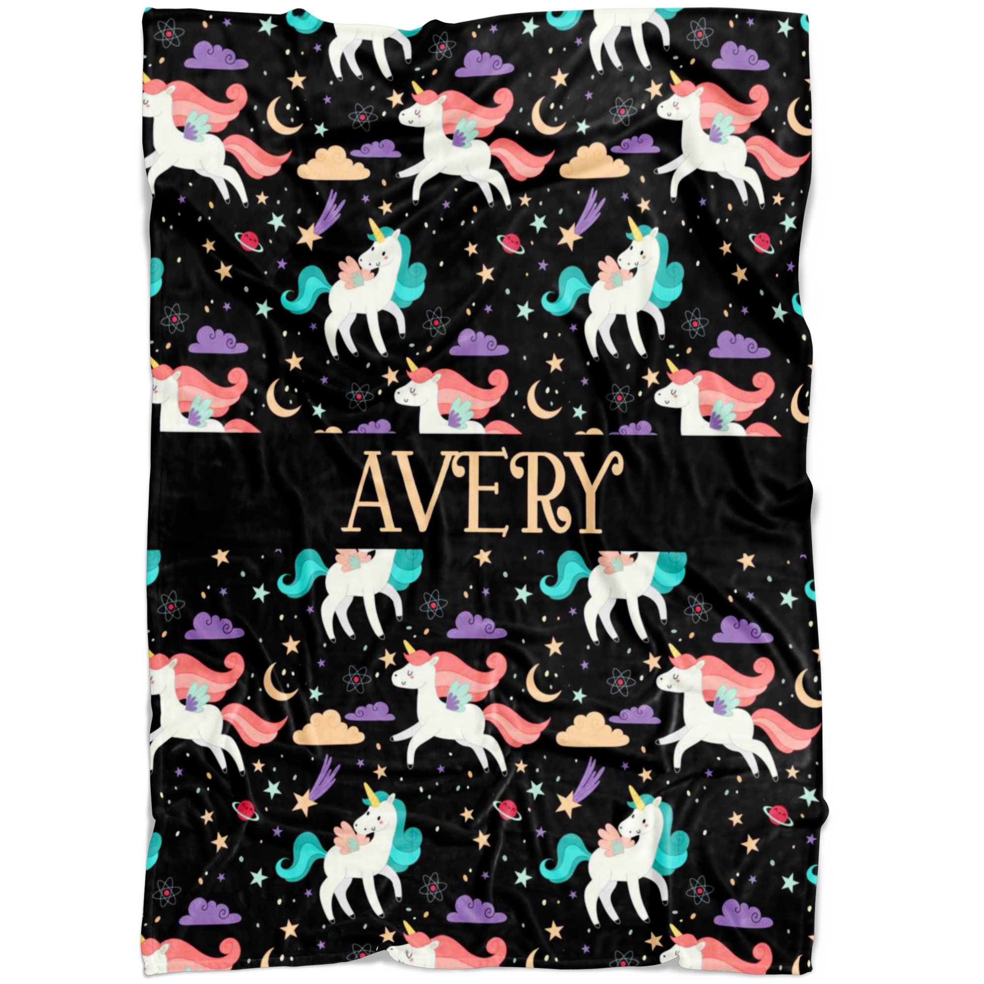 Personalized Name Unicorns Blanket for Girls - Avery