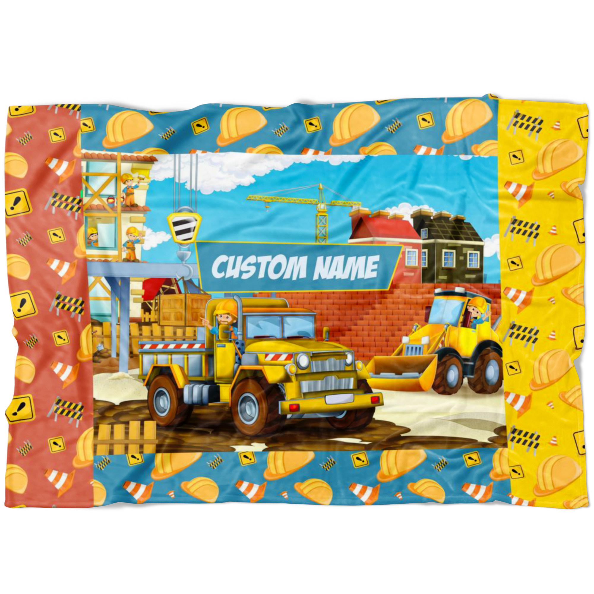 Personalized Name Construction Site Machinery Blanket for Boys & Girls