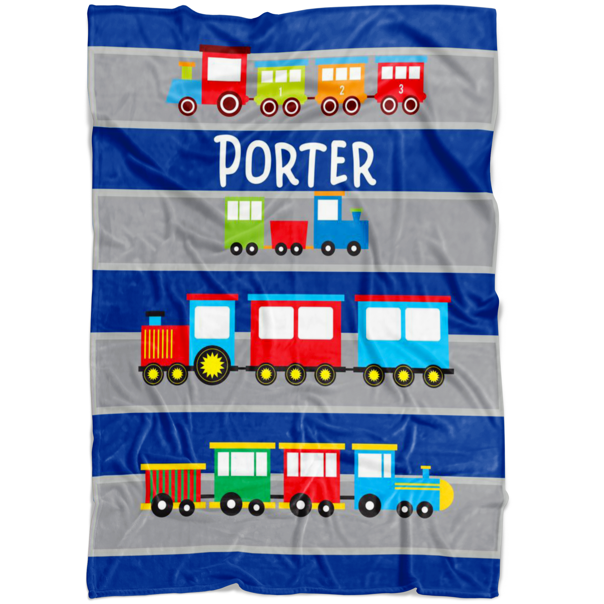 Personalized Name Train Blanket for Kids, Boys & Girls - Porter