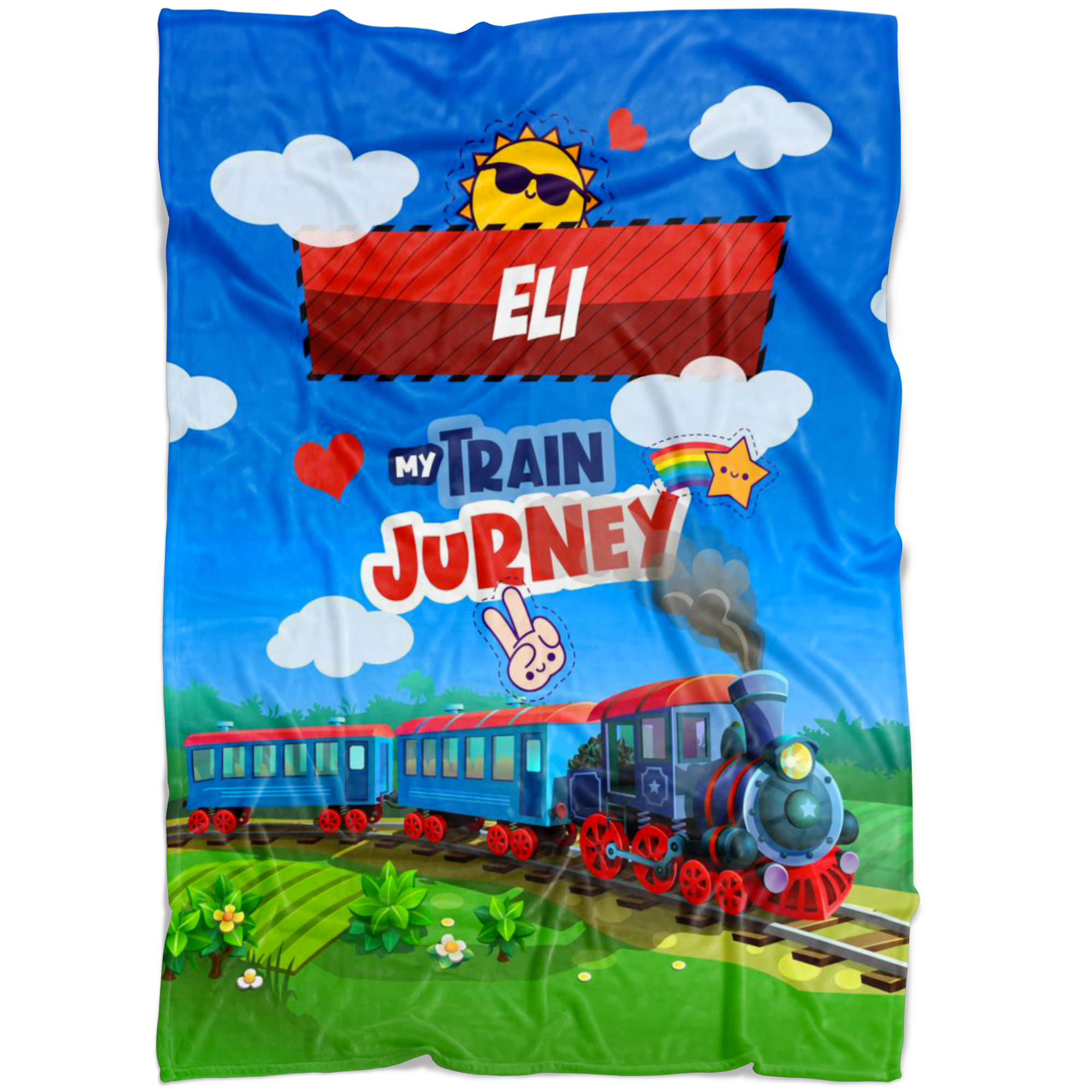 Personalized Name Train in Mountains Blanket for Kids - Eli